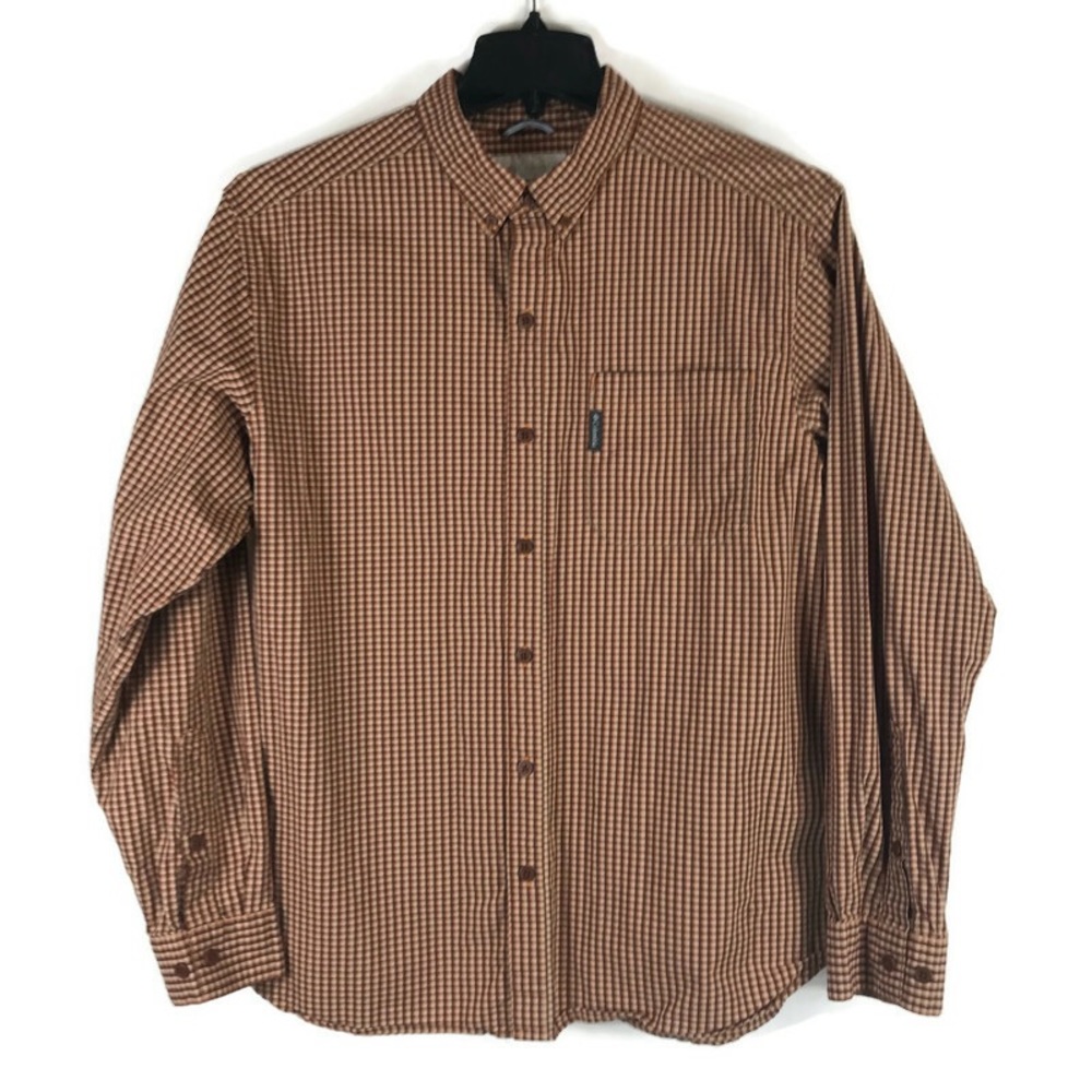 Columbia Men’s Button Down Shirt Plaid Size Large Orange Brown